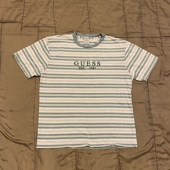 Stripped Guess Embroidered Logo Shirt  Los Angeles Medium - Picture 1 of 7